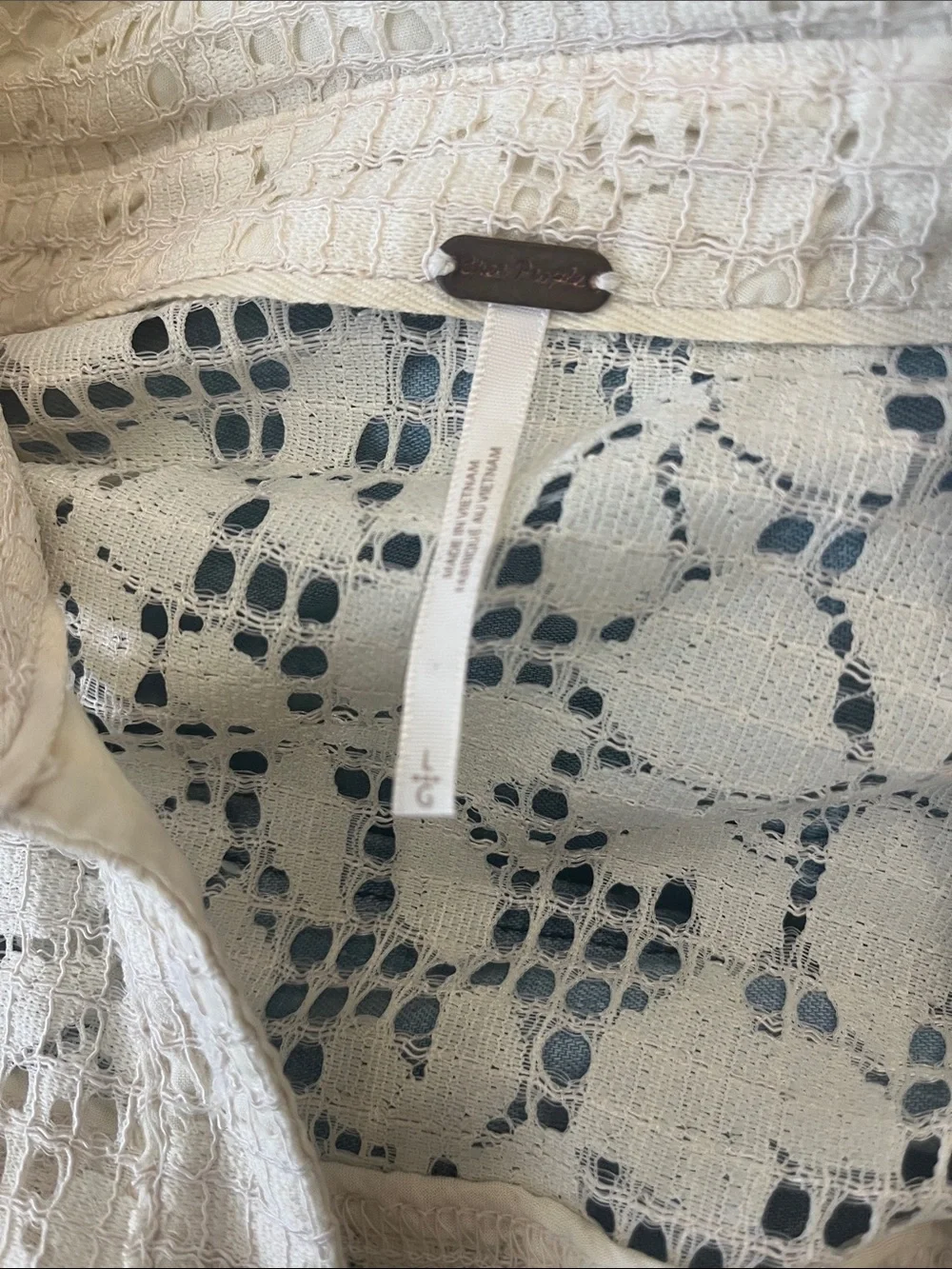 Free People Cream Crochet Button-Down Shirt